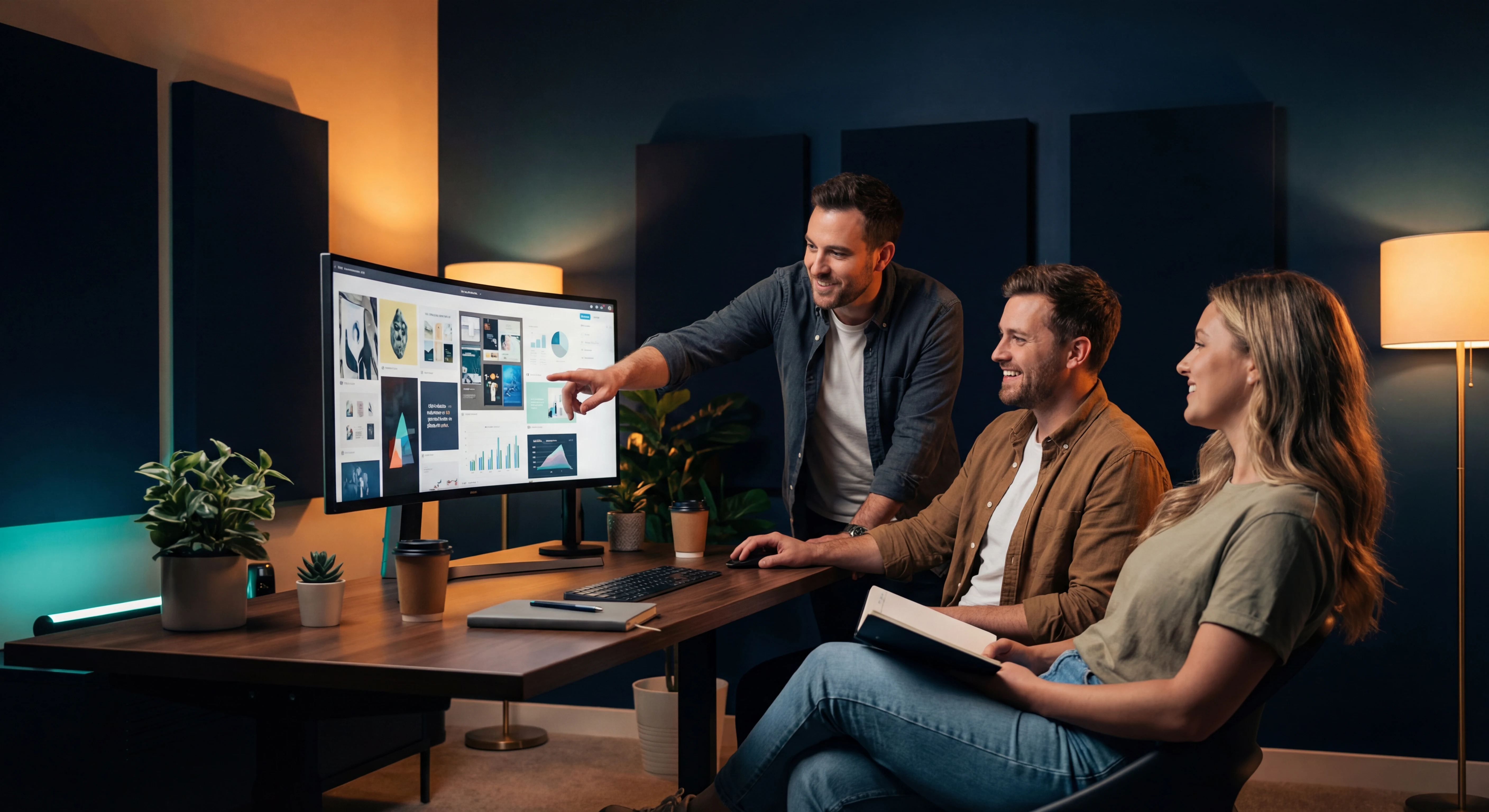 ResultReach team collaborating on a marketing campaign in a modern studio